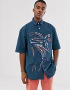 Noak Oversized Shirt With Placement Art Print-navy