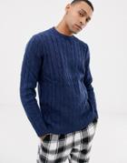 Asos Cable Knit Sweater In Navy