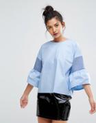 Ziztar You Are Unique Top With Fluted Sleeves - Blue