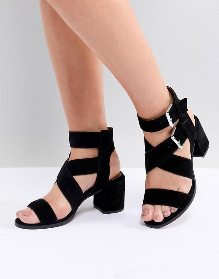 Office Miles Black Suede Buckle Block Heeled Sandals - Black