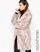 Asos Petite Coat In Cocoon Fit In Fluffy Texture - Multi