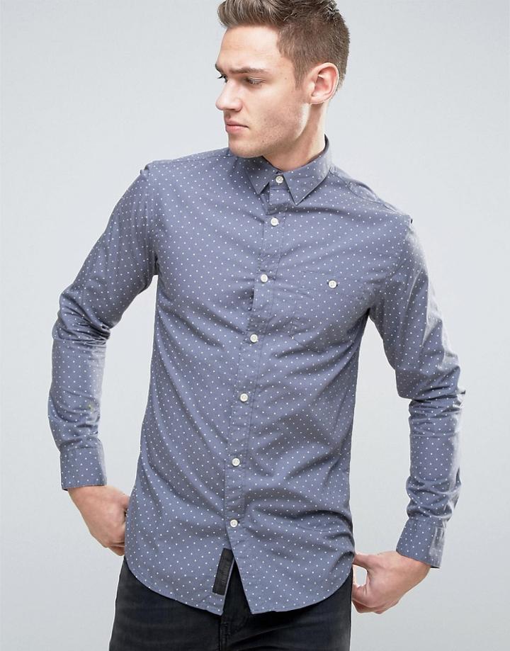 Produkt Shirt With All Over Dot Print - Navy