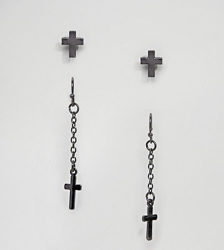 Reclaimed Vintage Inspired Cross & Stud Earrings Exclusive To Asos - Silver