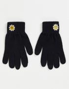 Asos Design Touch Screen Gloves In Recycled Polyester With Embroidery In Black