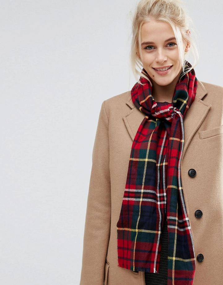 Johnstons Of Elgin Merino Wool Check Scarf In Navy Check - Navy