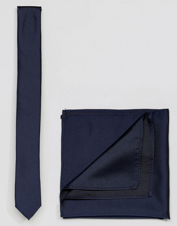 Asos Navy Tie & Pocket Square - Navy