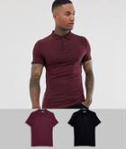 Asos Design 2 Pack Organic Muscle Fit Jersey Polo Save-multi