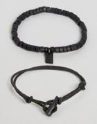 Icon Brand Black Cord & Beaded Bracelets In 2 Pack - Black