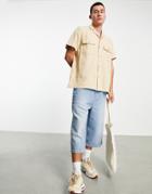 Asos Design Twill Short Sleeve Utility Shirt In Stone-neutral