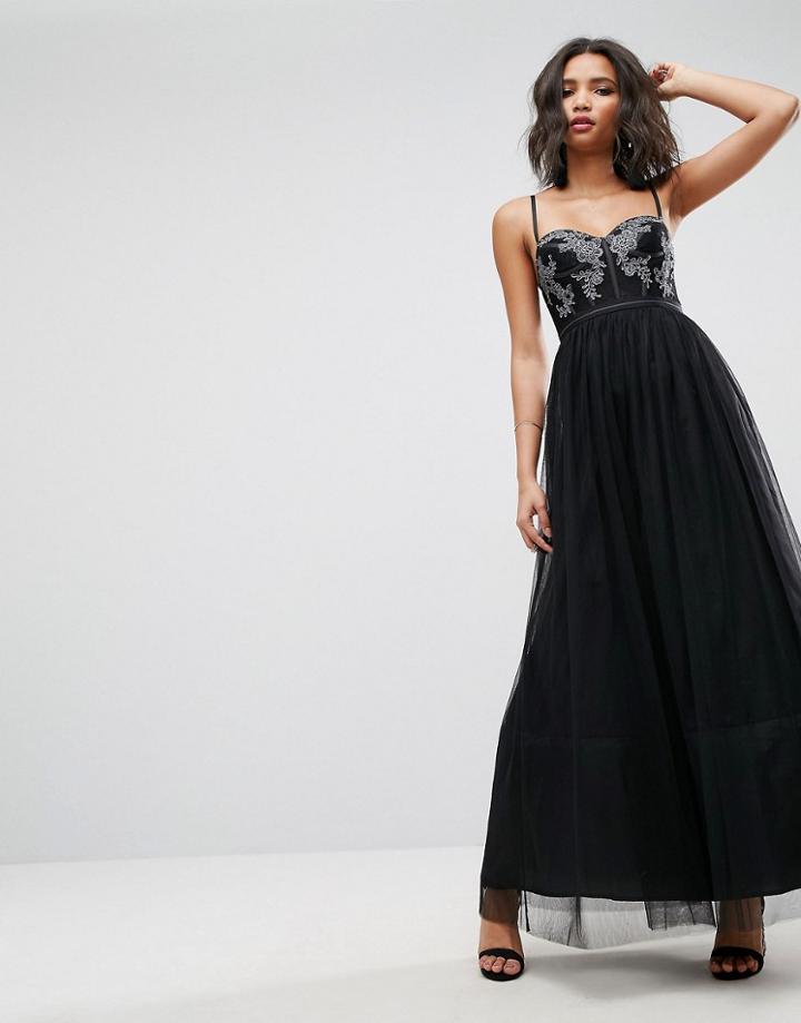 Asos Tulle Corseted Maxi Dress - Black