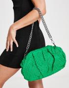 Asos Design Oversized Ruched Clutch Bag With Detachable Shoulder Chain In Green Towelling