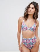Asos Design Mix And Match High Waist Bikini Bottom In Mosaic Tile Print - Multi