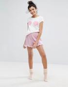 Vero Moda Shell Print Frill Pjyama Shorts - Pink