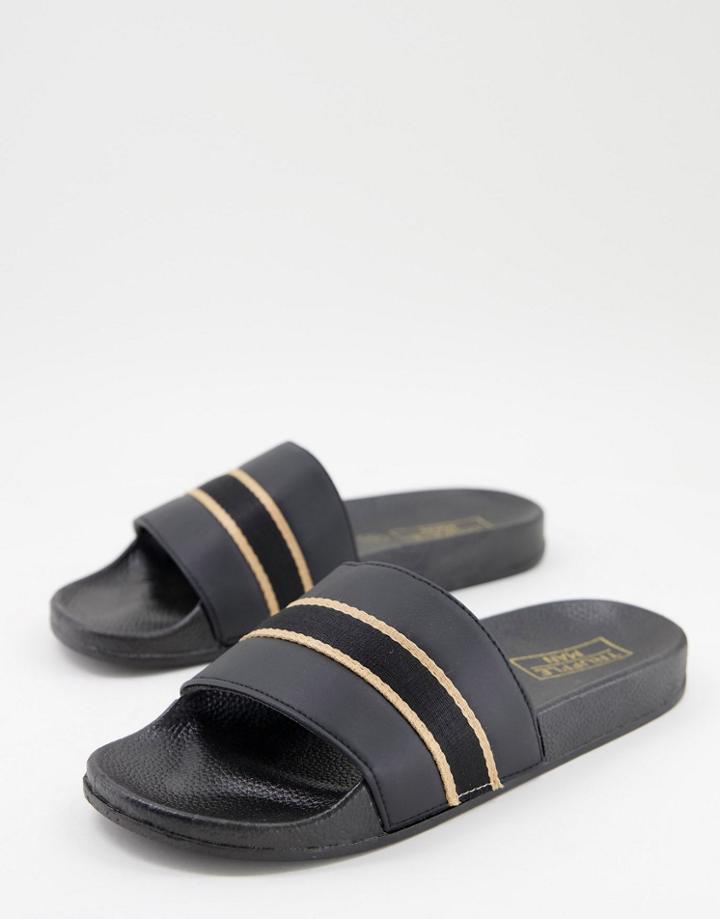 Truffle Collection Gold Print Slides In Black-multi