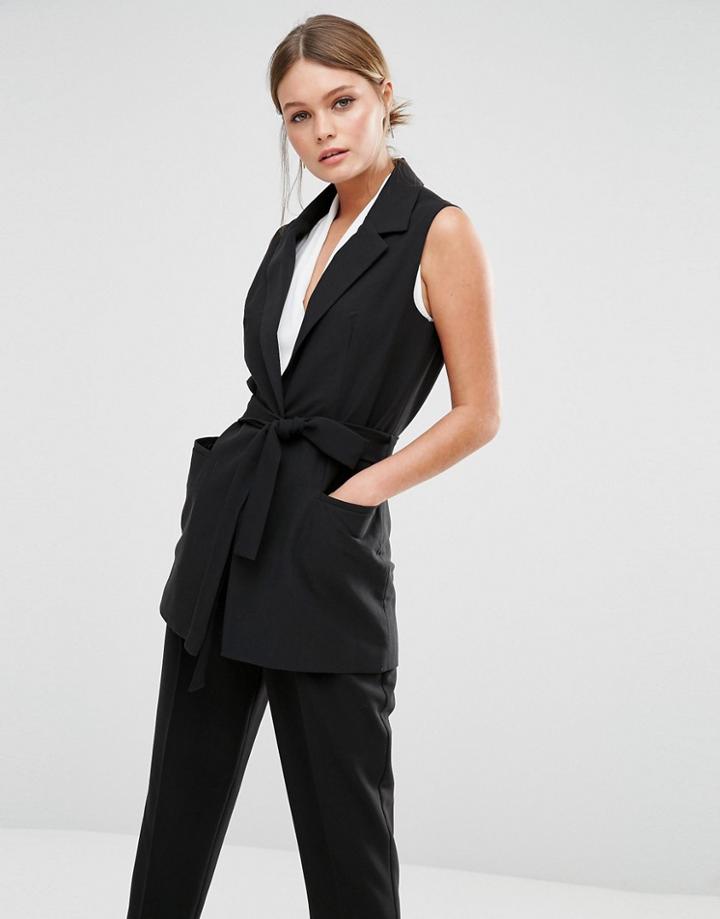 New Look Sleeveless Belted Blazer - Black