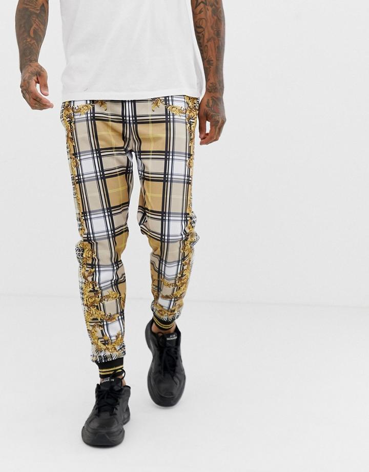 Jaded London Joggers In Baroque Check Print - Beige