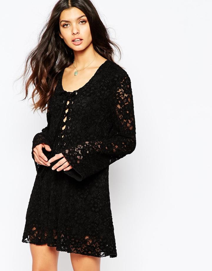Somedays Lovin Lucid Lace Dress With Tie Neck - Black