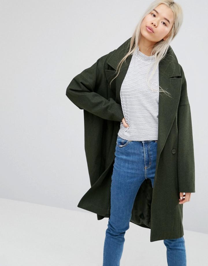 Weekday Cocoon Coat With Pockets - Green