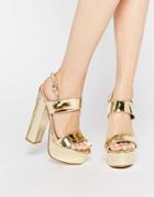 Public Desire Shakira Gold Platform Heeled Sandals - Gold