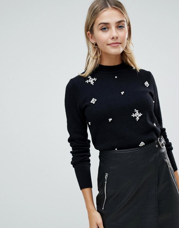 Fashion Union High Neck Sweater With Embellishment - Black
