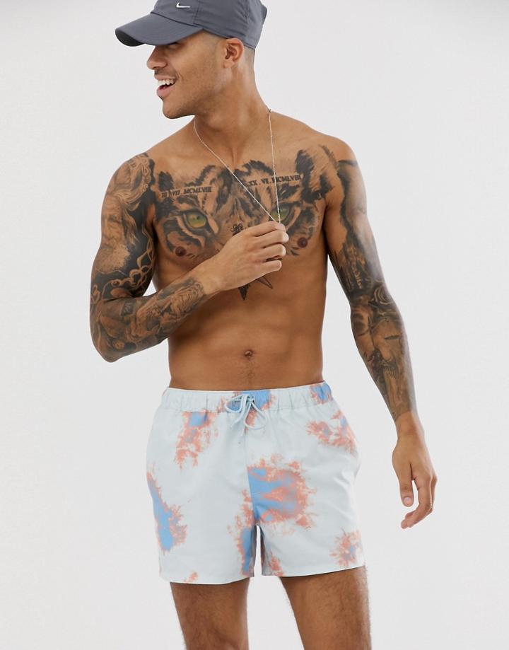 Asos Design Swim Short In Short Length With Blue Tie Dye-navy