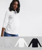 Asos Design Maternity Ultimate Organic Cotton Long Sleeve Crew Neck T-shirt In 3 Pack Save-grey