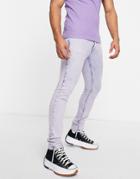 Topman Stretch Skinny Jeans In Pink Overdye-purple