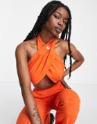 Heartbreak Halter Neck Cross Front Top In Orange - Part Of A Set