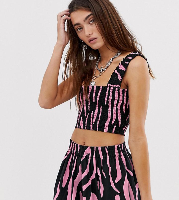 Collusion Shirred Zebra Print Top-multi