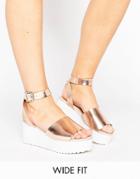 Asos Take Off Wide Fit Flatform Sandals - Gold