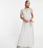 Frock And Frill Petite Bridesmaid Short Sleeve Maxi Dress With Embellishment In Gray