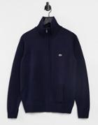 Lacoste Mens Full Zip Sweater-navy