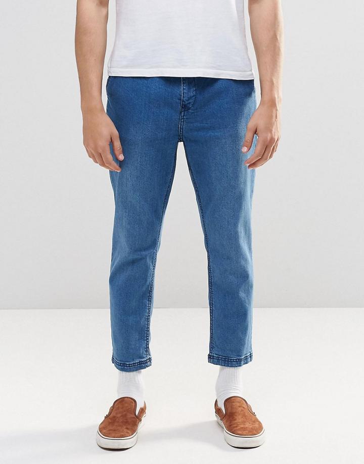 Pull & Bear Cropped Slim Fit Jeans In Lightwash Blue - Blue
