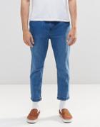 Pull & Bear Cropped Slim Fit Jeans In Lightwash Blue - Blue