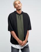 Asos Oversized Short Sleeve Hoodie With Cut & Sew Panel - Black