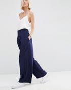 Asos White Pleat Front Wide Leg Pants - Navy