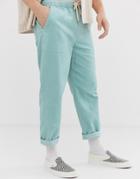 Asos Design Relaxed Cropped Pants In Pastel Blue Cord - Blue