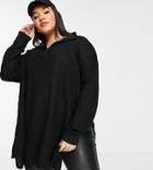 Yours Zip Up Sweater With Side Slits In Black