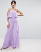 Asos Jumpsuit In Crinkle With Wide Leg And Halter Neck - Purple