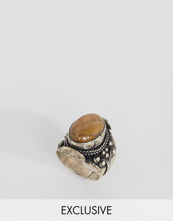 Reclaimed Vintage Inspired Tigers Eye Ring - Silver