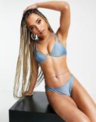 Asos Design High Leg Bikini Bottom In Petrol Blue-blues