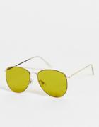 Topshop Metal Aviator Sunglasses-green