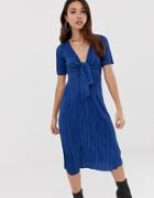 Asos Design Plisse Tea Dress-blue