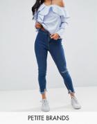 New Look Petite Slash Knee Skinny Jeans - Blue