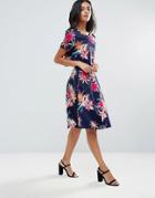 Rage Satin Knee Length Skirt - Navy