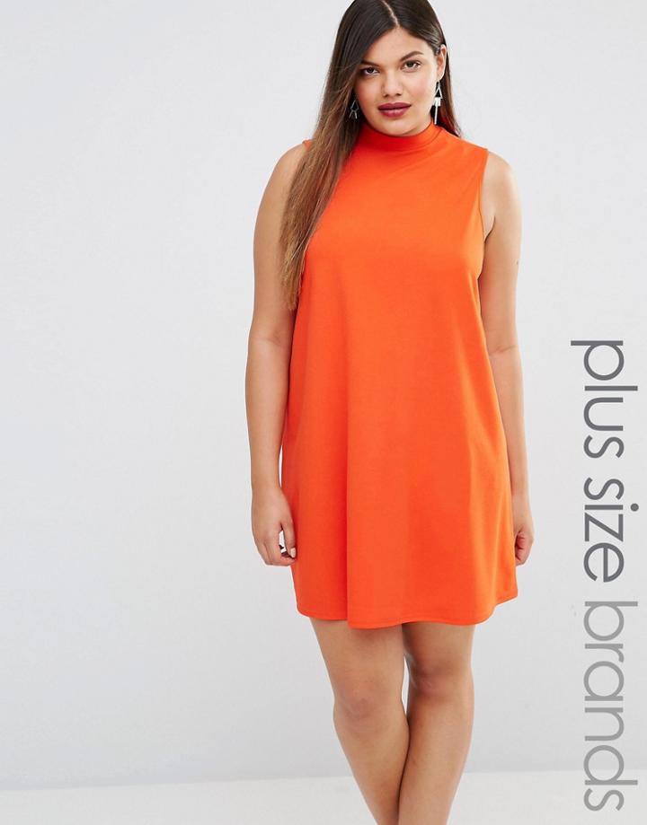 Ax Paris Plus Swing Dress With High Neck - Orange