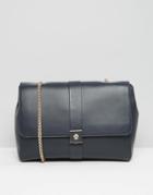 Modalu Leather Shoulder Bag With Chain Strap - Navy