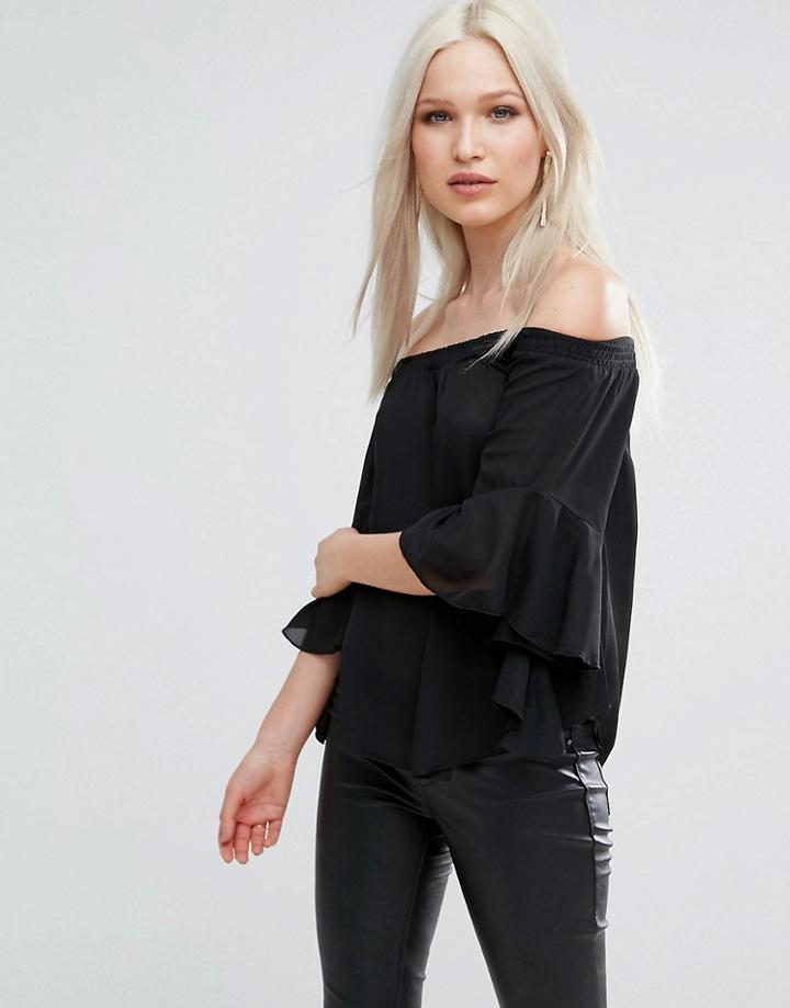 Ax Paris Bandeau Top With Flute Sleeves - Black