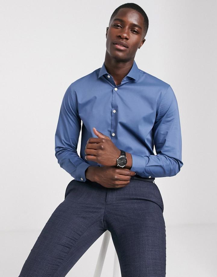 Moss London Slim Shirt With Stretch In Blue - Blue