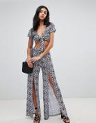 Asos Design Mosaic Tile Split Front Jersey Beach Two-piece Pants - Multi